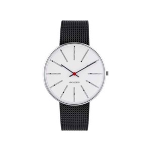 Arne Jacobsen armbåndsur - Bankers - Hvid skive og sort mesh lænke - Ø 40 mm - 53102-2001